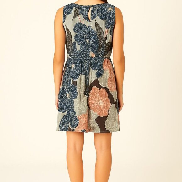 Pink Martini | Floral Sleeveless Midi Dress Navy Multi Boho Resort Size L | EUC - Picture 2 of 12